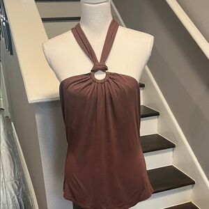 Michael Kors Chocolate Brown Halter Tank Top. Built in Tube Bra. New Lg.